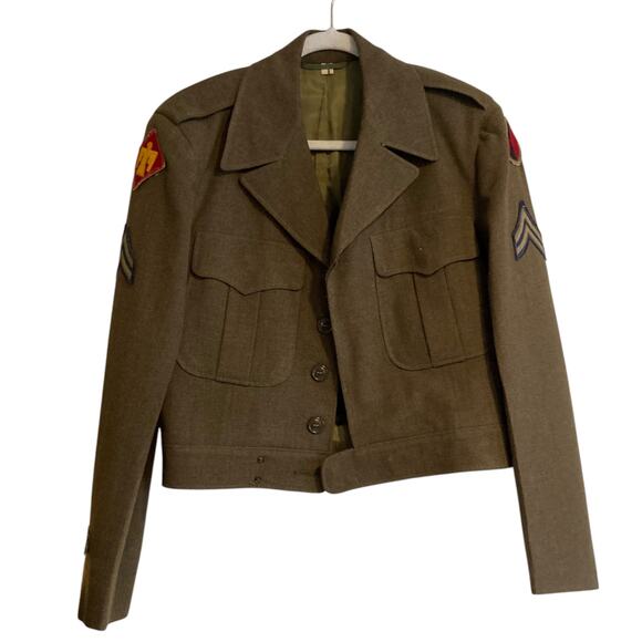 Vintage US Army 40s Olive Drab Green Uniform Jacket Button Fly Wide Leg Pants 38 - Picture 2 of 16